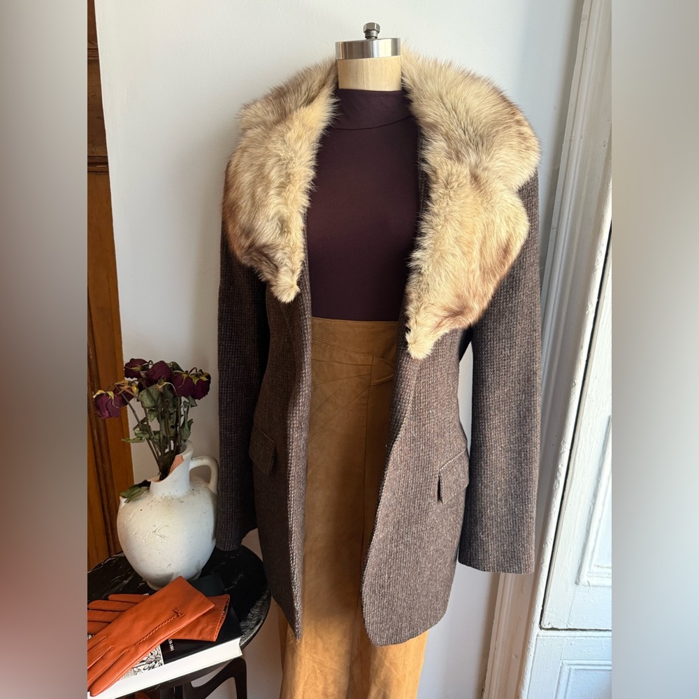 Vintage Brown Herringbone Wool Blazer Jacket Tailored Heritage Jacket Structured